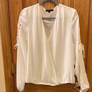 Elegant White Blouse with Lace-Up Sleeves